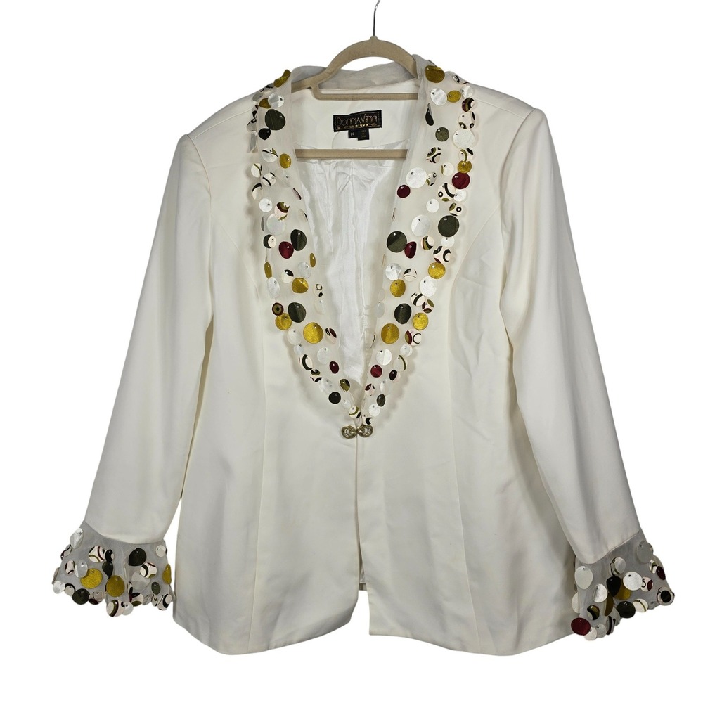 Vintage Donna Vinci White Sequin Embellished Blazer Jacket Woman Plus Size 20